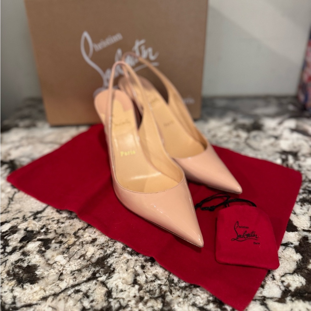 Christian Louboutin Nude Patent Slingback Heels